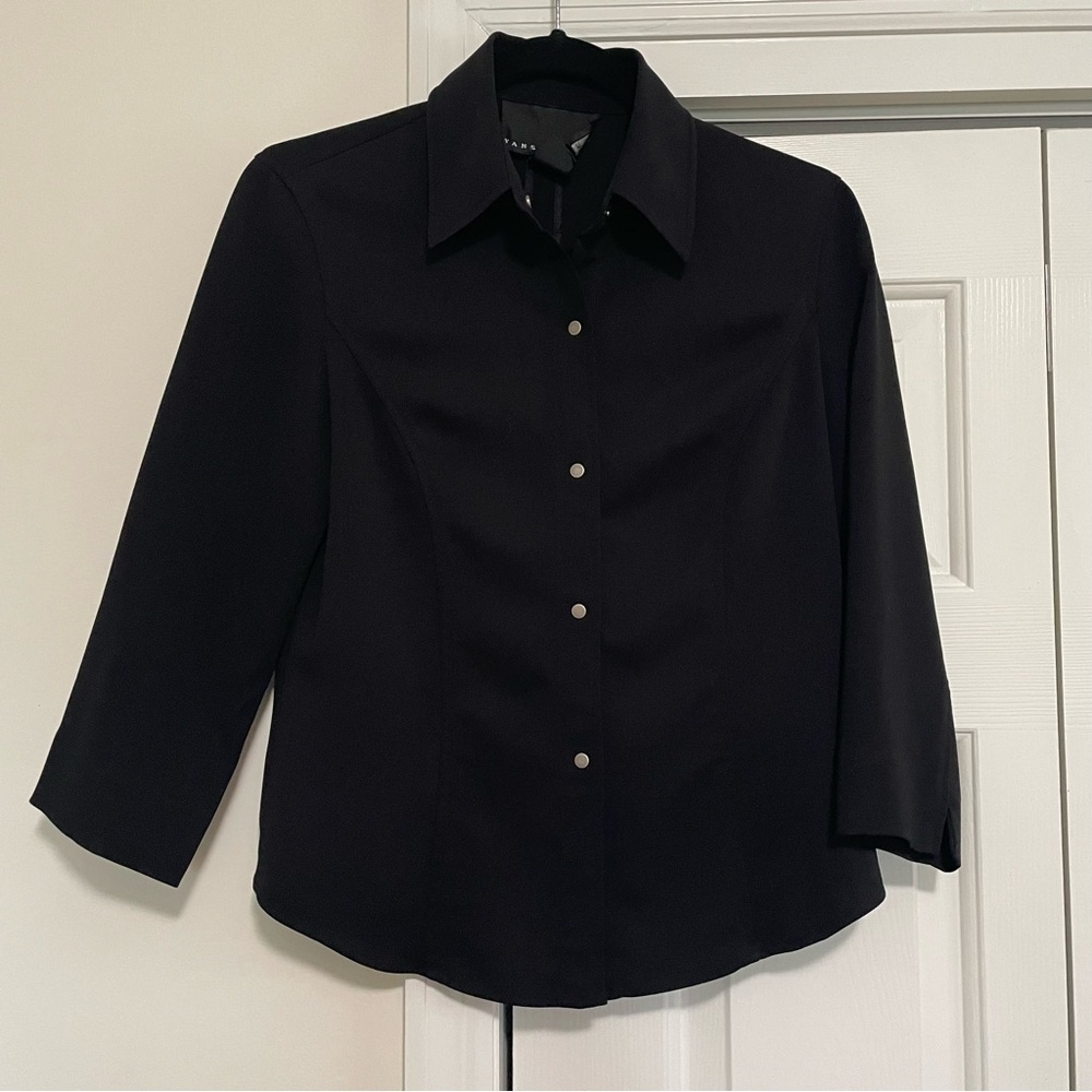 Yansi Fugel Women's Black Button Down Blouse w/ Collar‎ Size XS